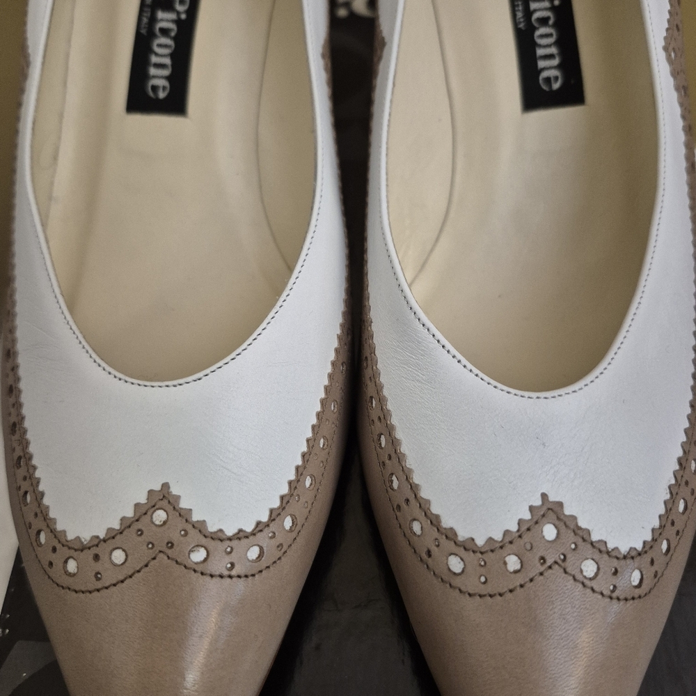 Evan Picone Two Tone Taupe And White Leather Pumps Size 8.5 - Picture 4 of 14